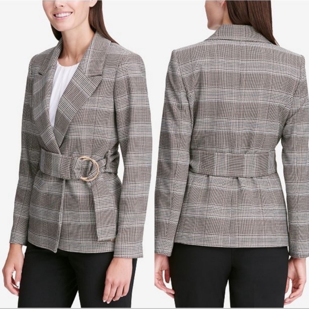 Calvin Klein Belted Plaid Blazer